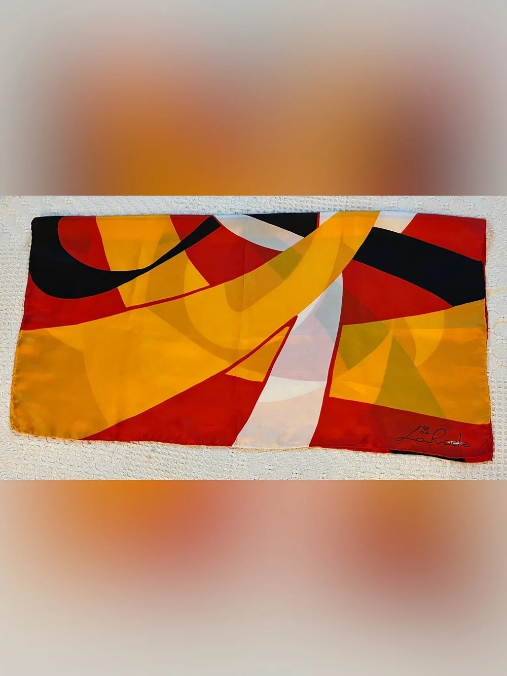 Vintage De La Roche Silk Scarf with Hand-Rolled Hem